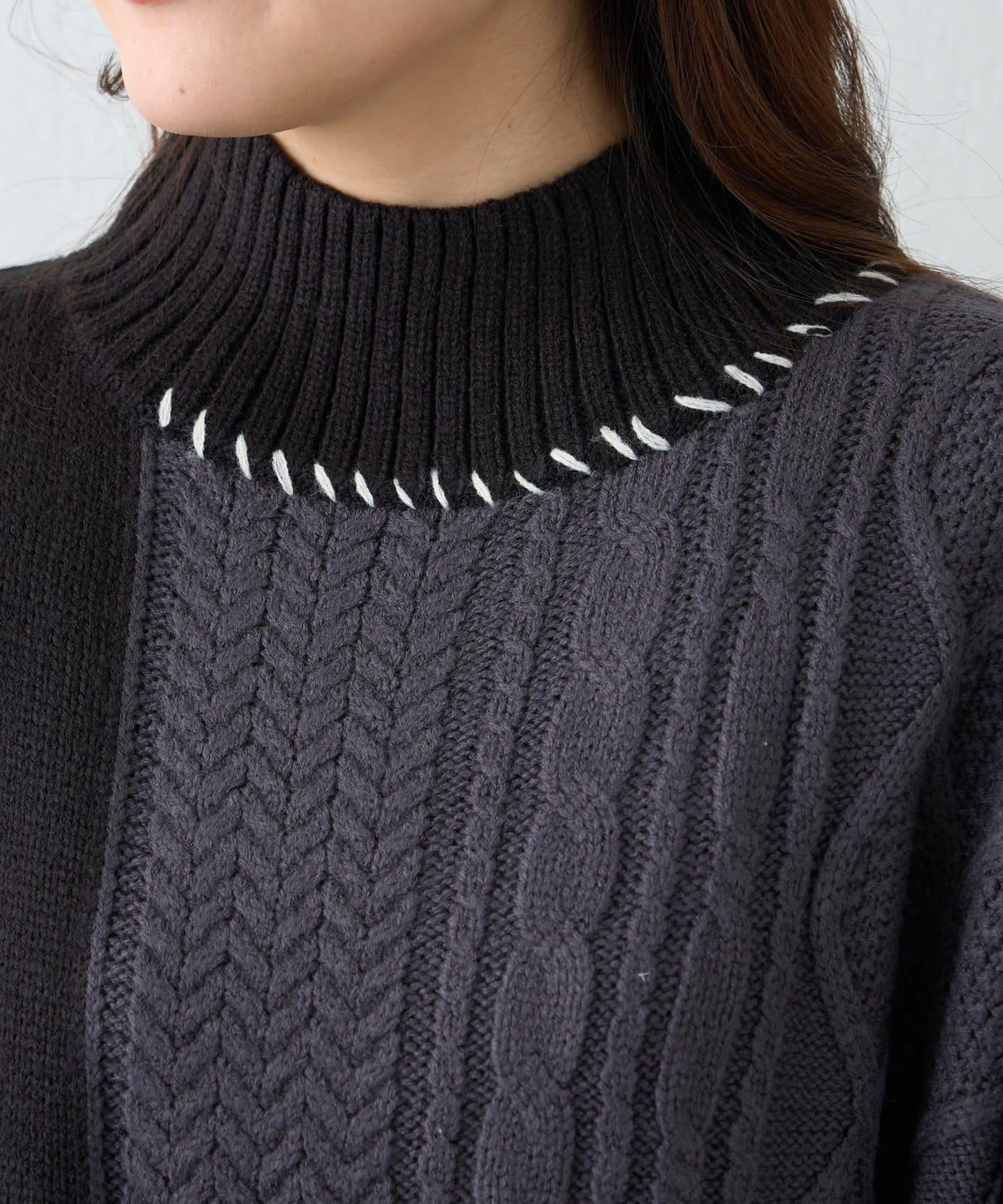 【NAO】拼色手工縫線套頭衫