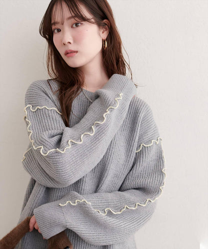 荷葉邊裝飾針織套頭衫
