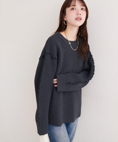 荷葉邊裝飾針織套頭衫