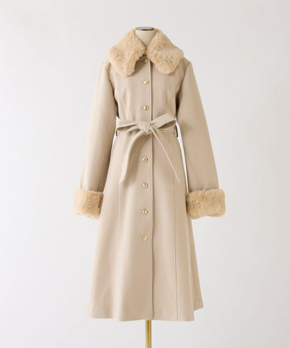 【有尺碼可選】毛領/毛袖多功能蝴蝶結長款大衣