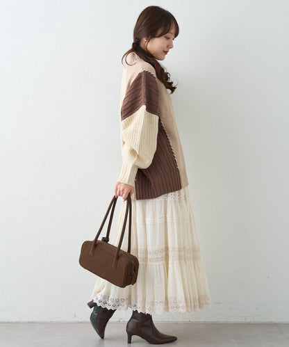 【NAO】拼色手工縫線套頭衫