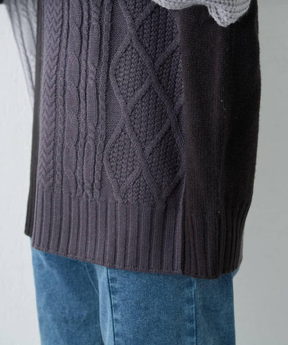 【NAO】拼色手工縫線套頭衫