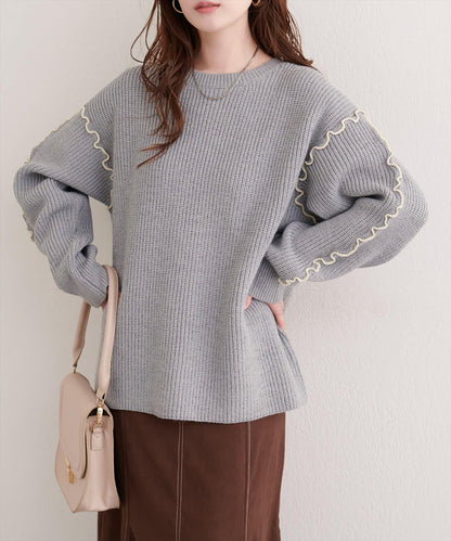 荷葉邊裝飾針織套頭衫