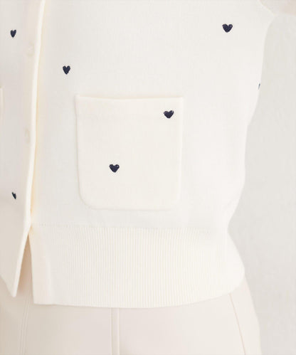 愛心刺繡帶口袋開衫