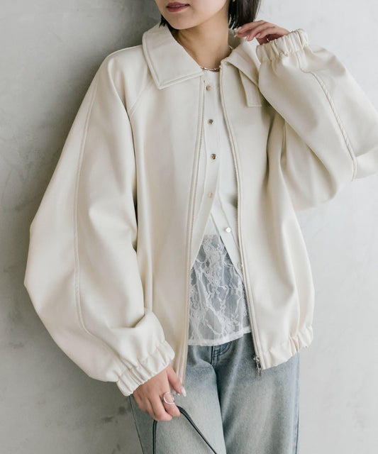 【推薦成套穿著◎】泡泡袖仿皮夾克