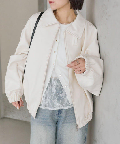 【推薦成套穿著◎】泡泡袖仿皮夾克