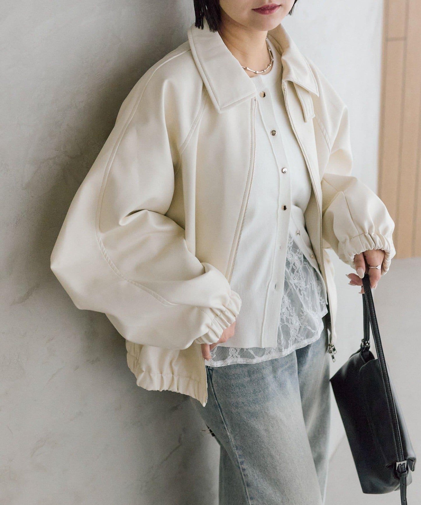 【推薦成套穿著◎】泡泡袖仿皮夾克