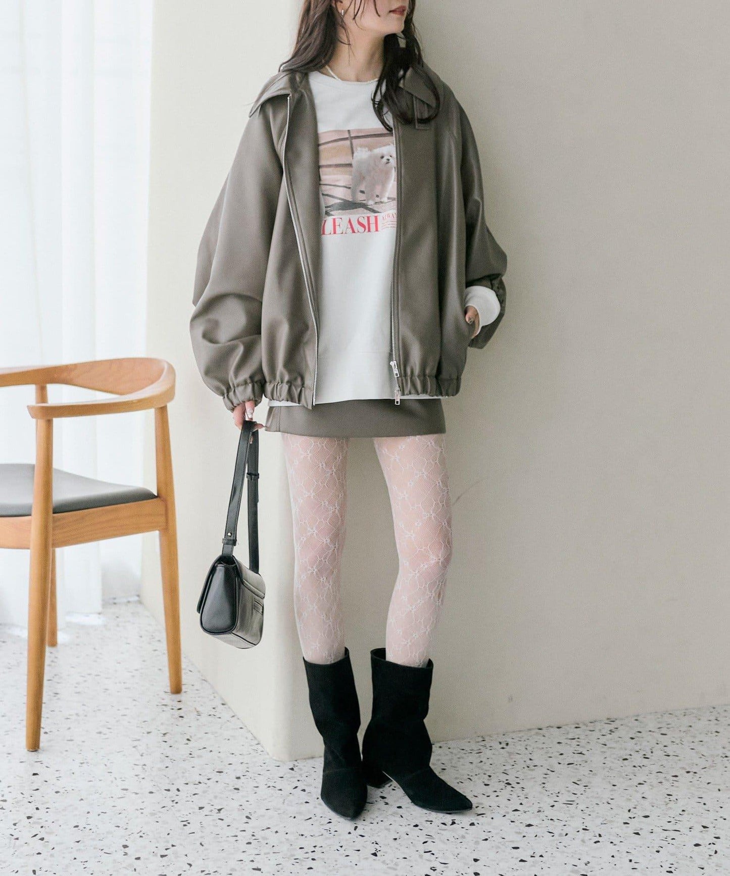 【推薦成套穿著◎】泡泡袖仿皮夾克