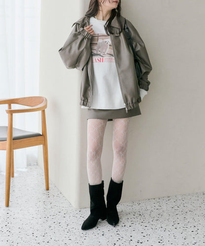 【推薦成套穿著◎】泡泡袖仿皮夾克