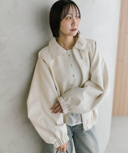 【推薦成套穿著◎】泡泡袖仿皮夾克