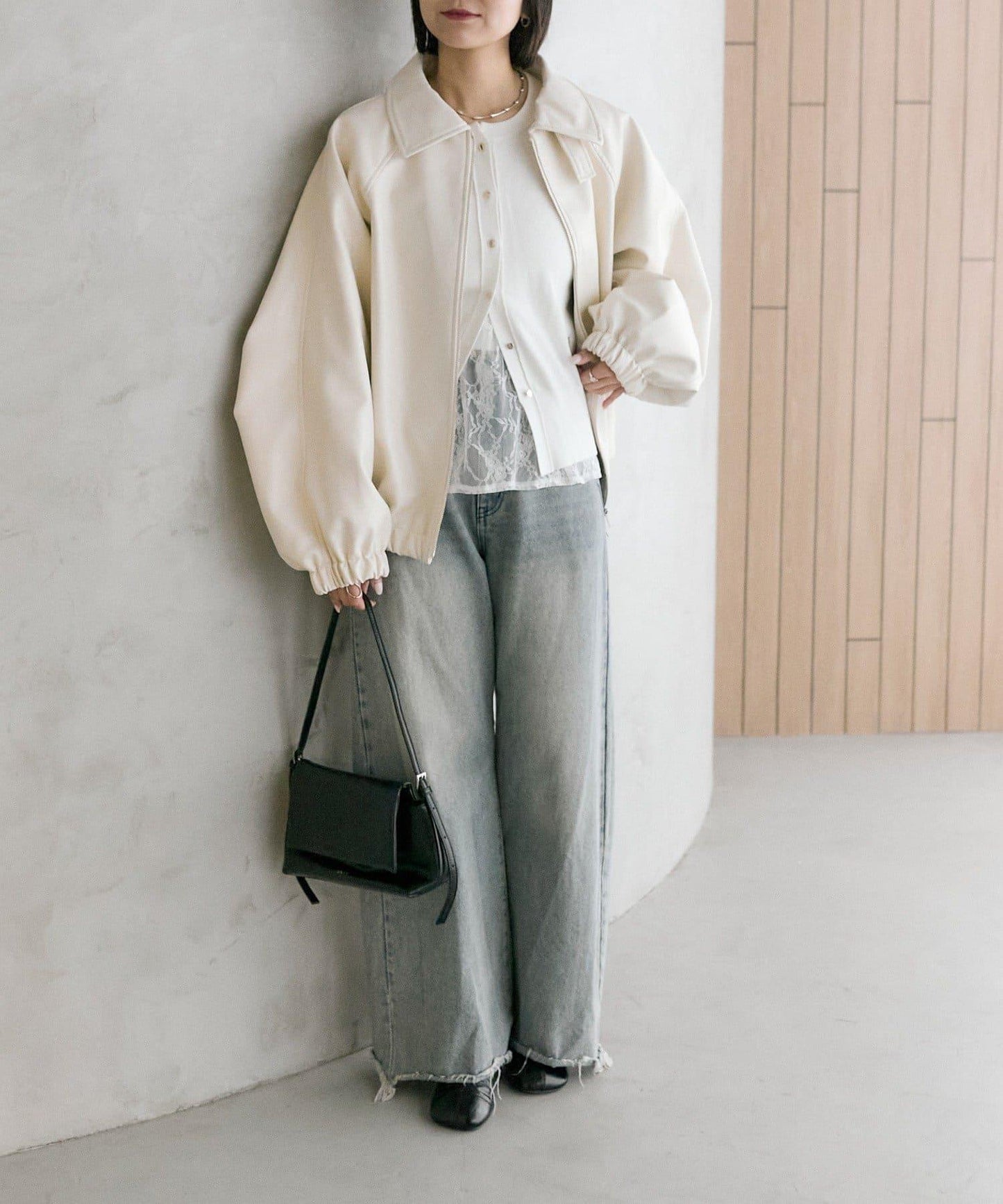 【推薦成套穿著◎】泡泡袖仿皮夾克