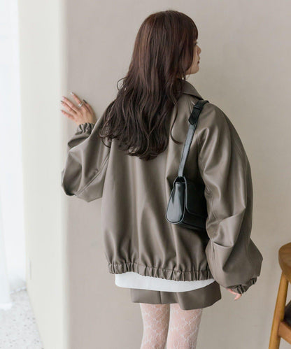 【推薦成套穿著◎】泡泡袖仿皮夾克