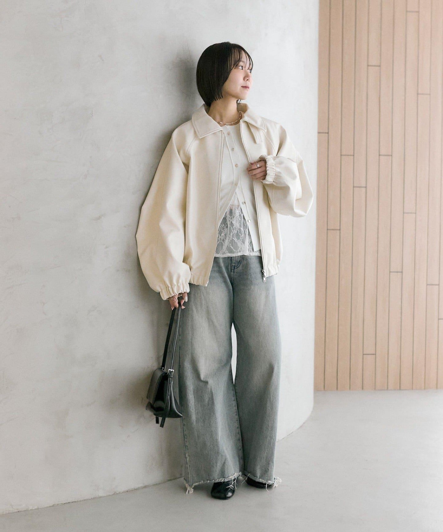 【推薦成套穿著◎】泡泡袖仿皮夾克