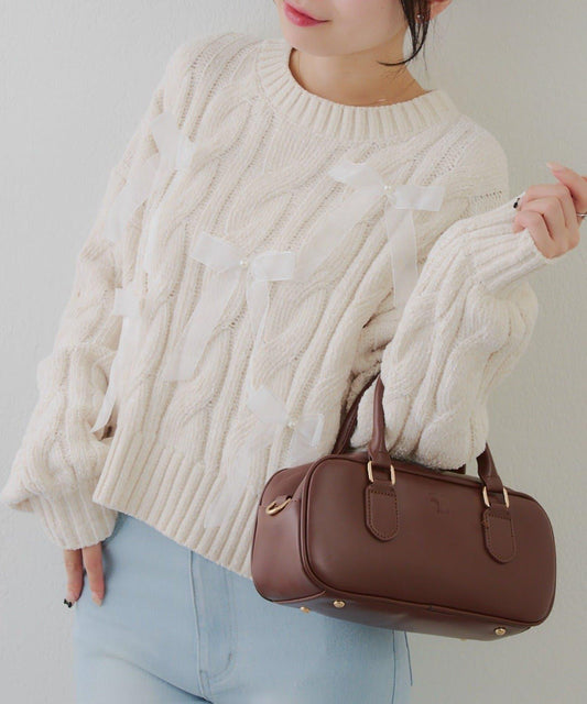 歐根紗蝴蝶結毛線針織衫