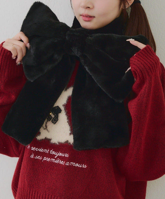 蓬鬆毛絨蝴蝶結亮眼♪【RMAF】大蝴蝶結仿皮草圍脖