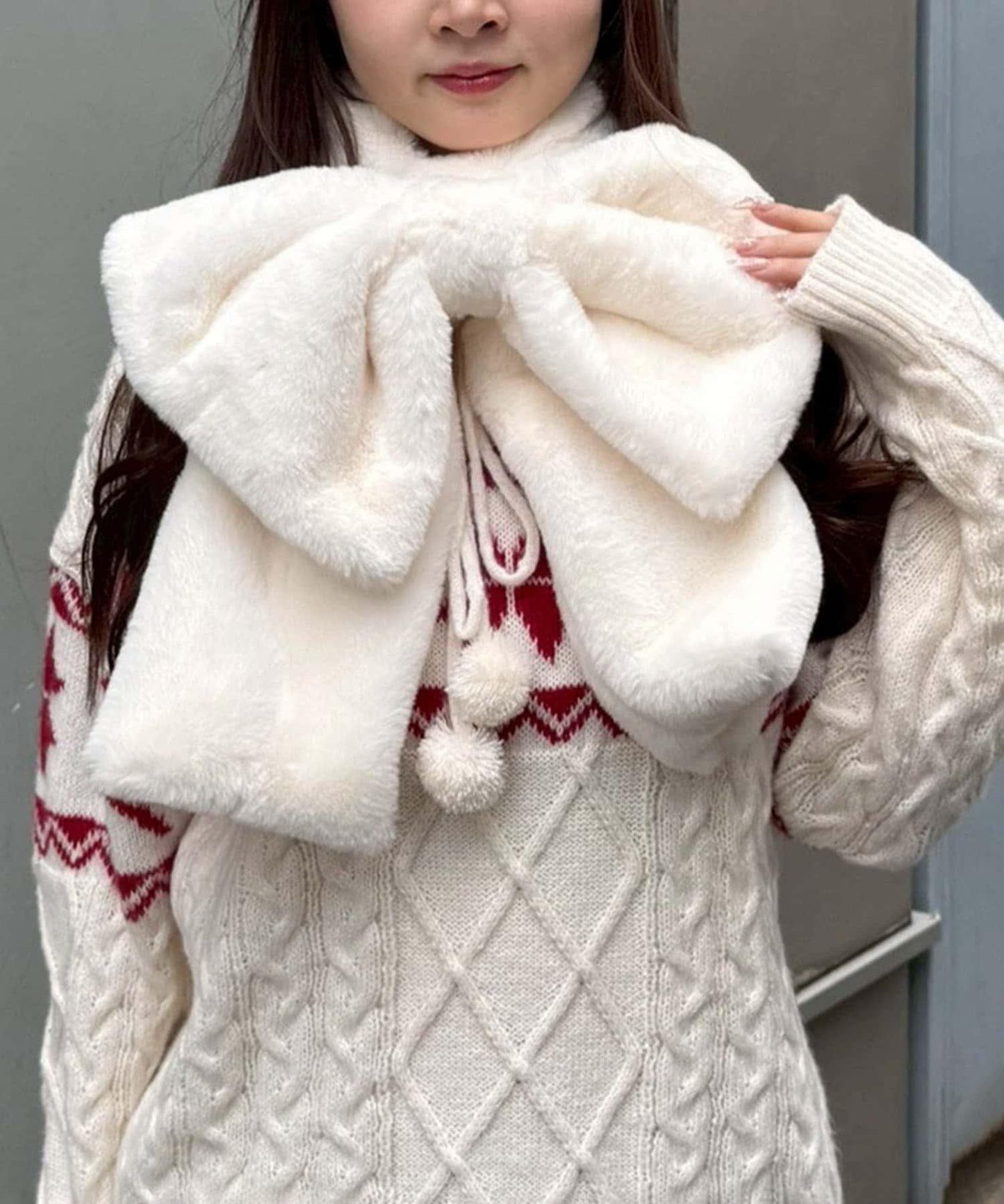 蓬鬆毛絨蝴蝶結亮眼♪【RMAF】大蝴蝶結仿皮草圍脖