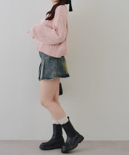 歐根紗蝴蝶結毛線針織衫