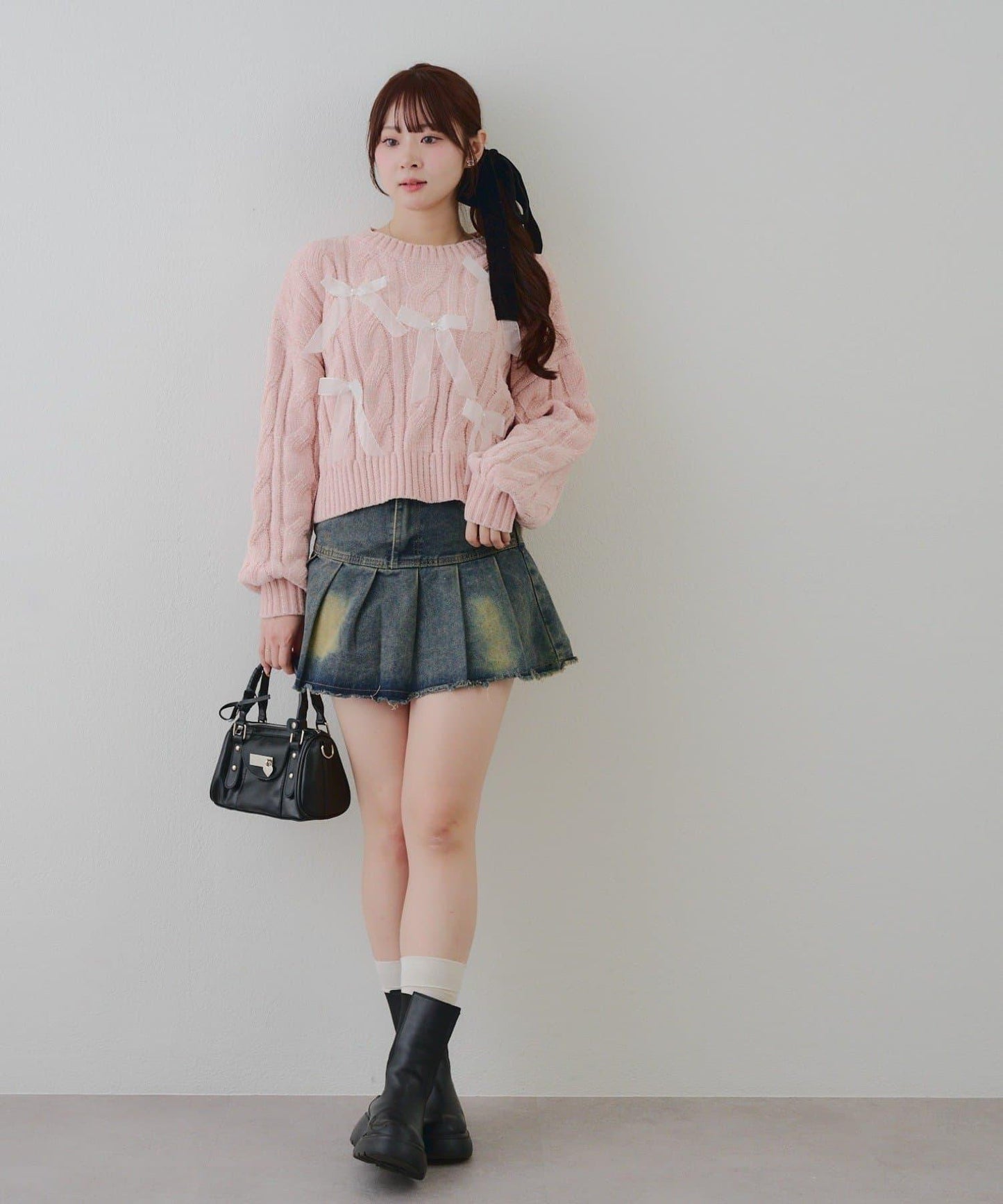 歐根紗蝴蝶結毛線針織衫