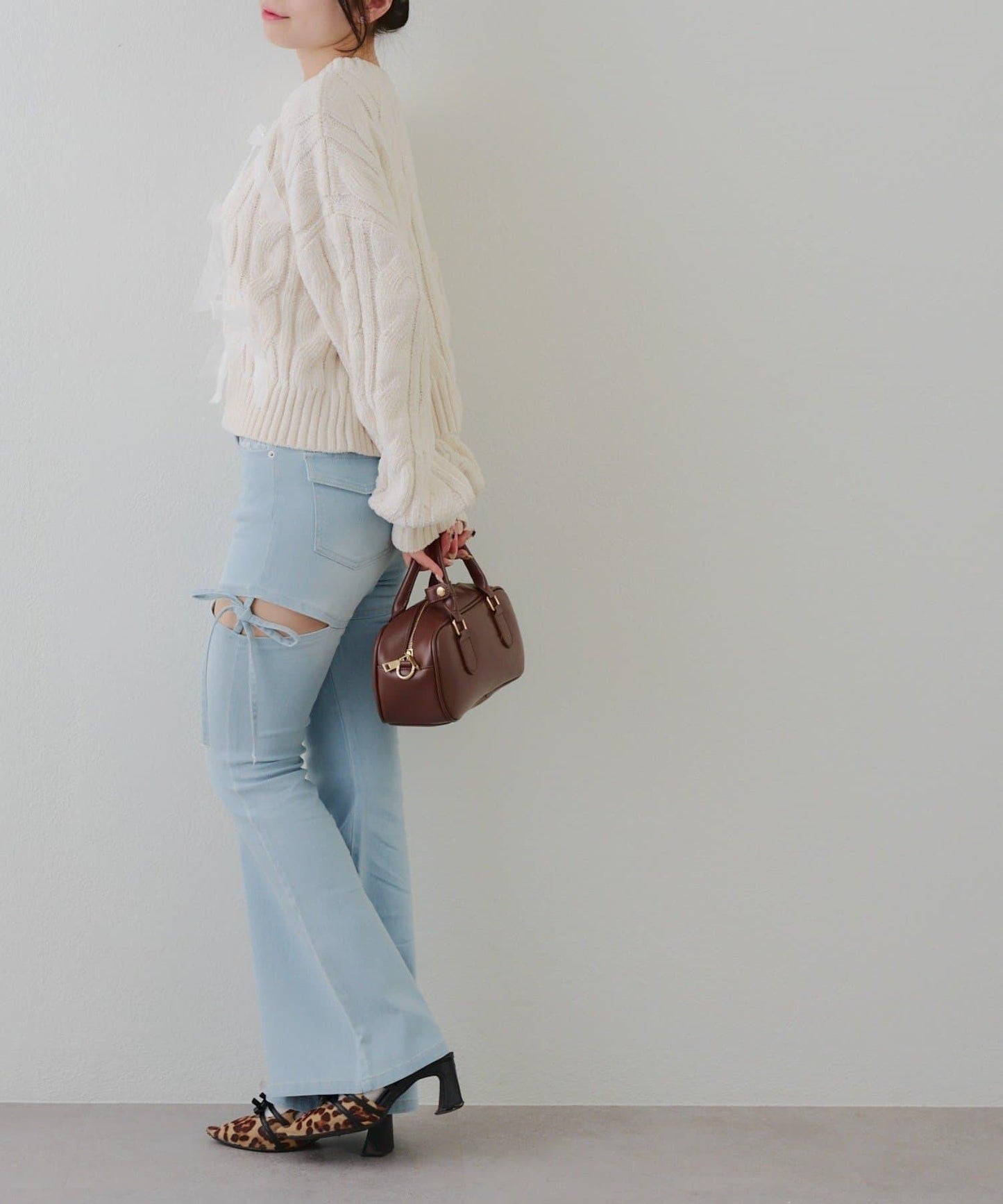 歐根紗蝴蝶結毛線針織衫