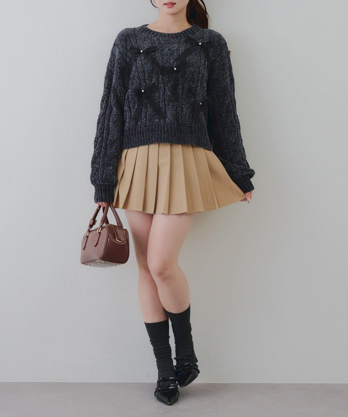 歐根紗蝴蝶結毛線針織衫