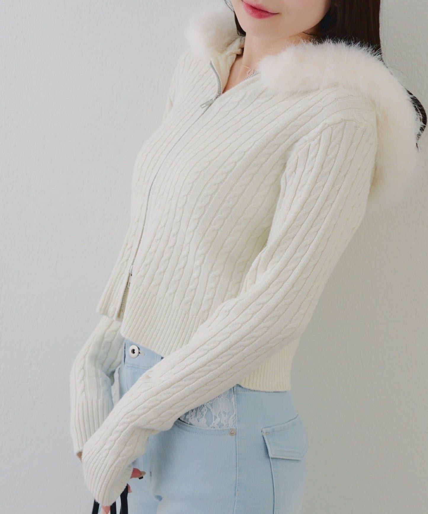 冬季流行單品♪【RMAF】亮片麻花毛絨連帽衫