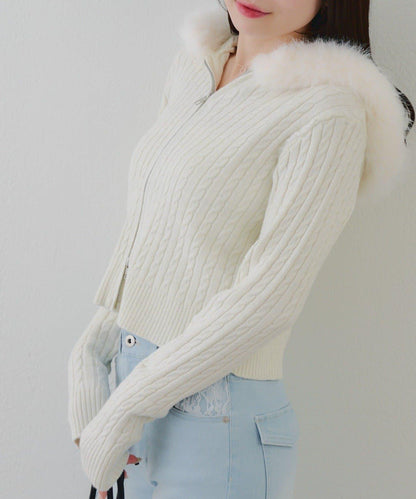 冬季流行單品♪【RMAF】亮片麻花毛絨連帽衫