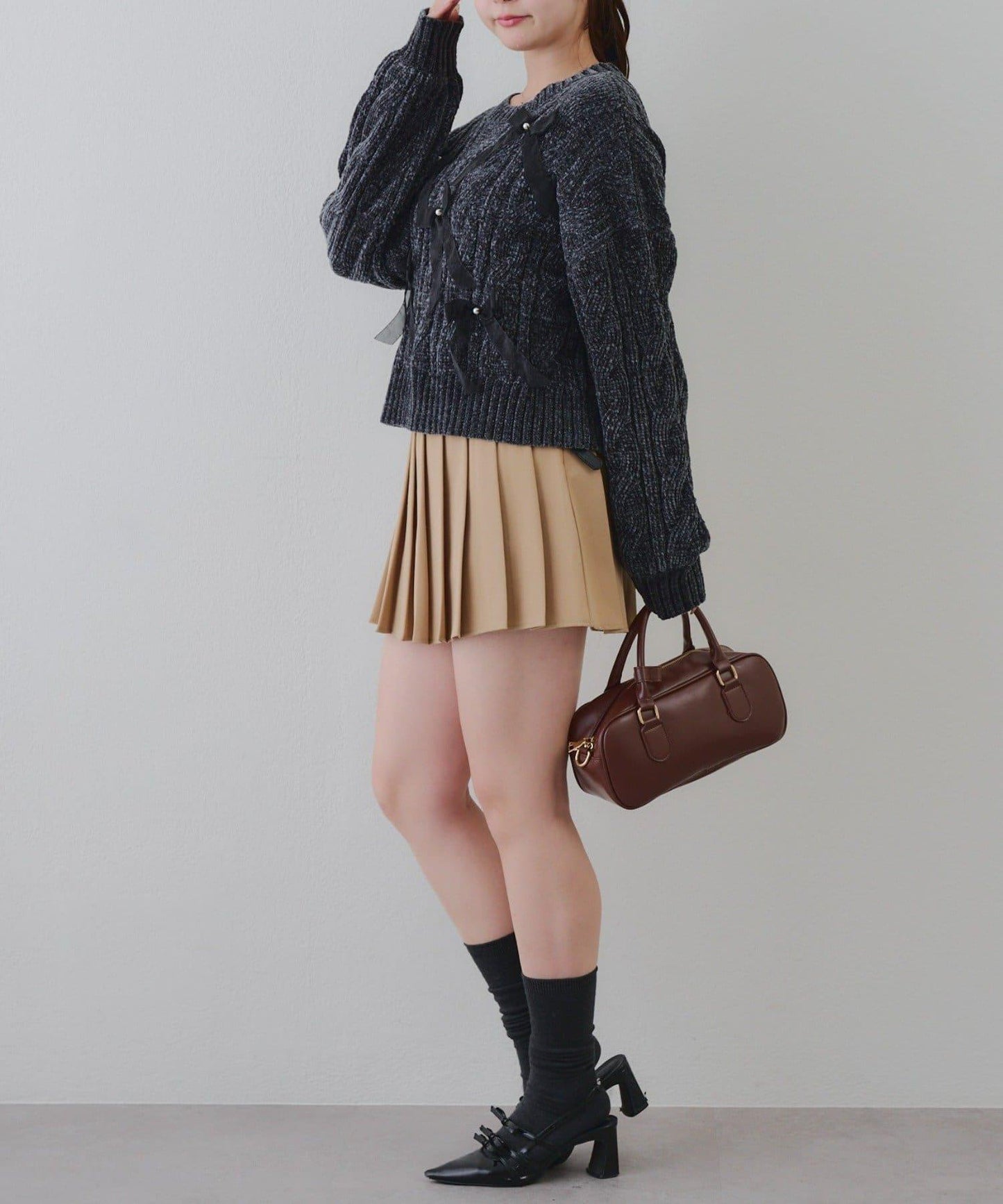 歐根紗蝴蝶結毛線針織衫