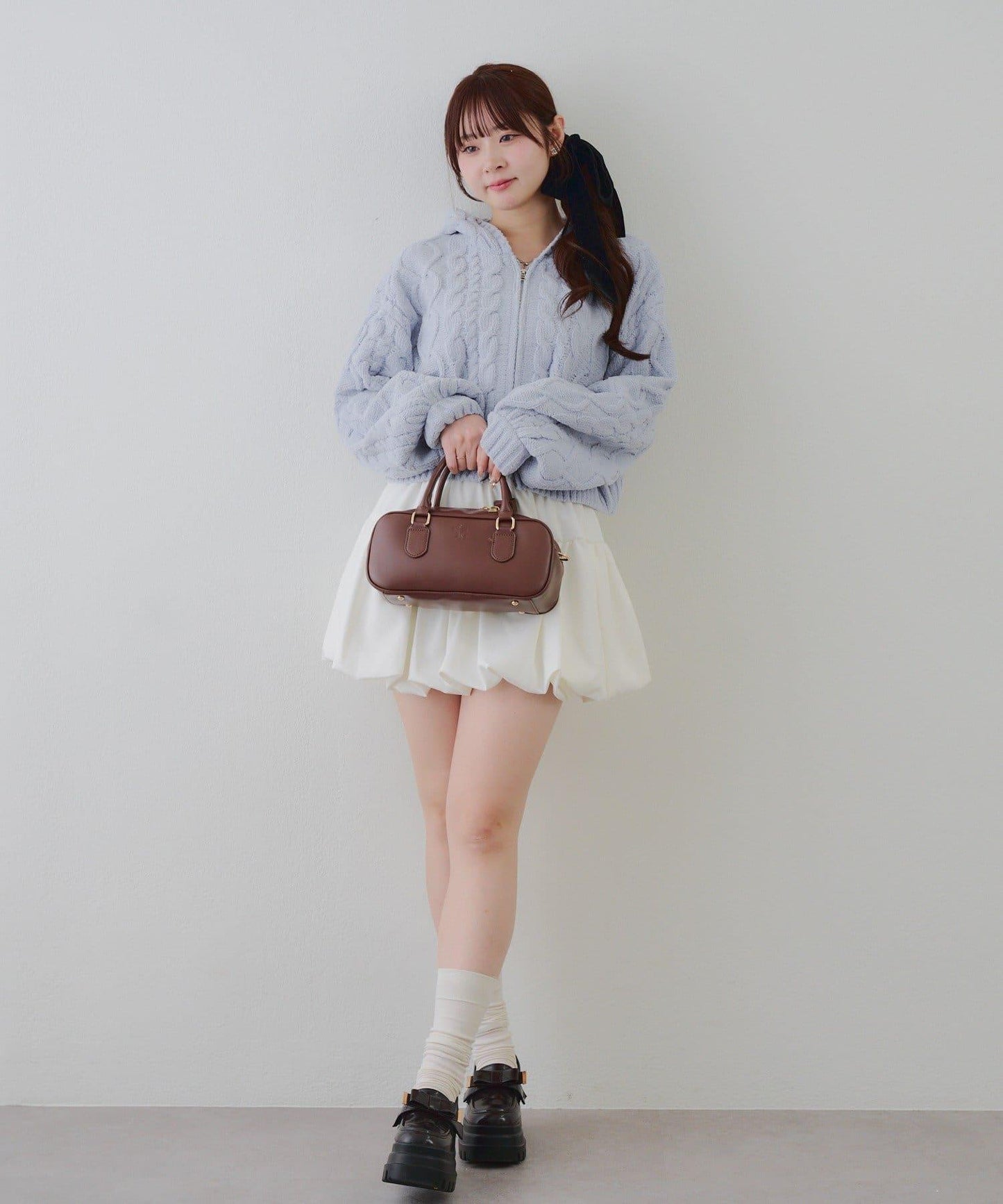 歐根紗蝴蝶結毛線針織衫