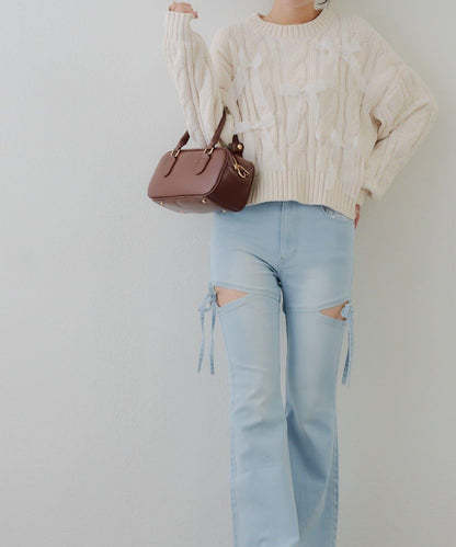 歐根紗蝴蝶結毛線針織衫