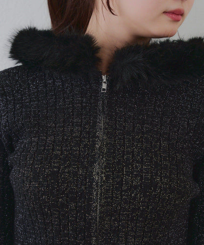 冬季流行單品♪【RMAF】亮片麻花毛絨連帽衫