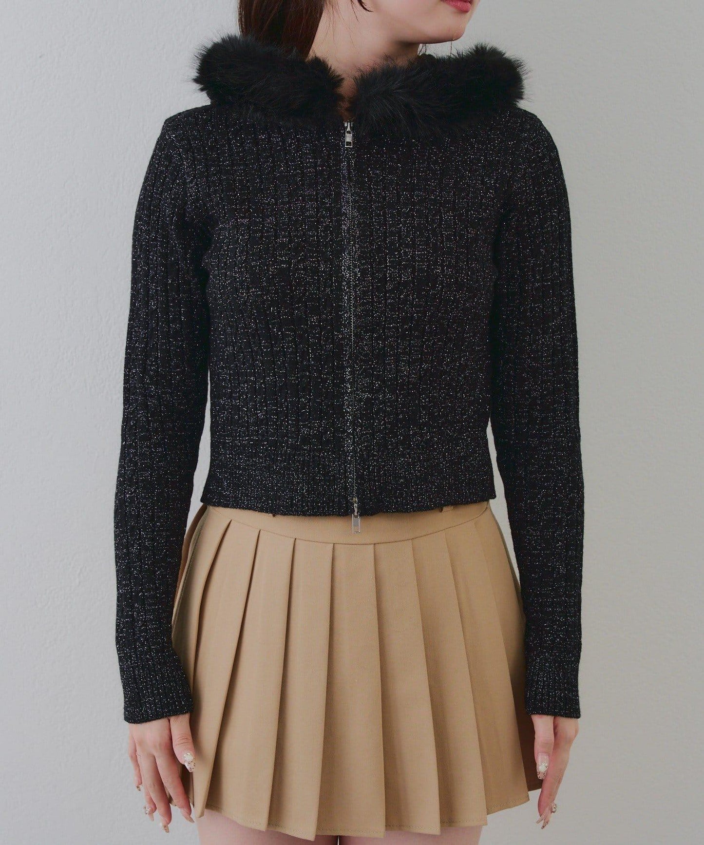 冬季流行單品♪【RMAF】亮片麻花毛絨連帽衫