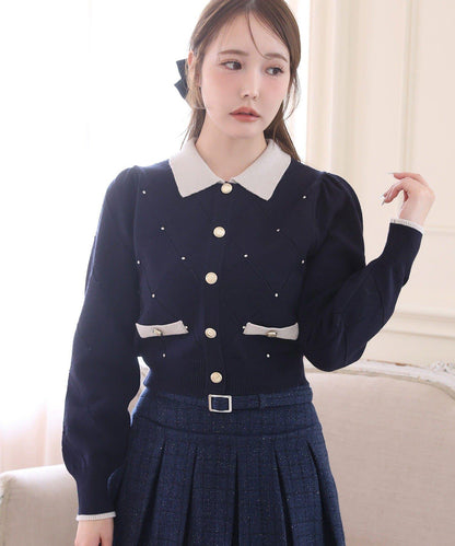 拼色寶石裝飾針織POLO衫