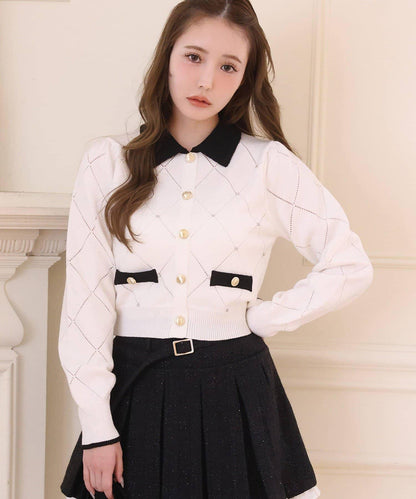 拼色寶石裝飾針織POLO衫