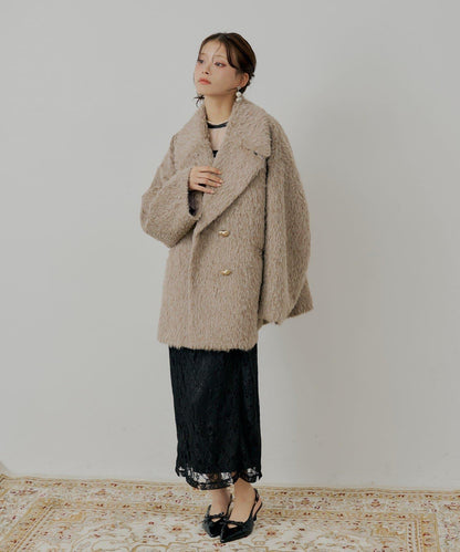 金屬紐扣毛絨中長款夾克大衣