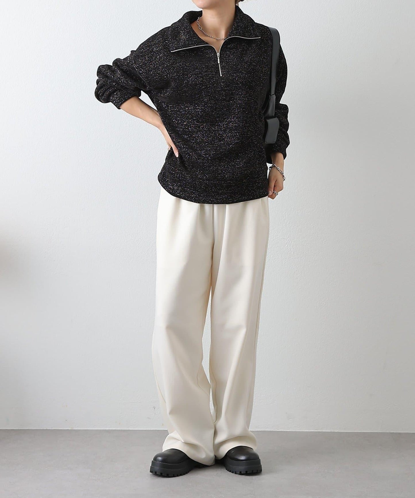 亮片紗半拉鍊套頭衫