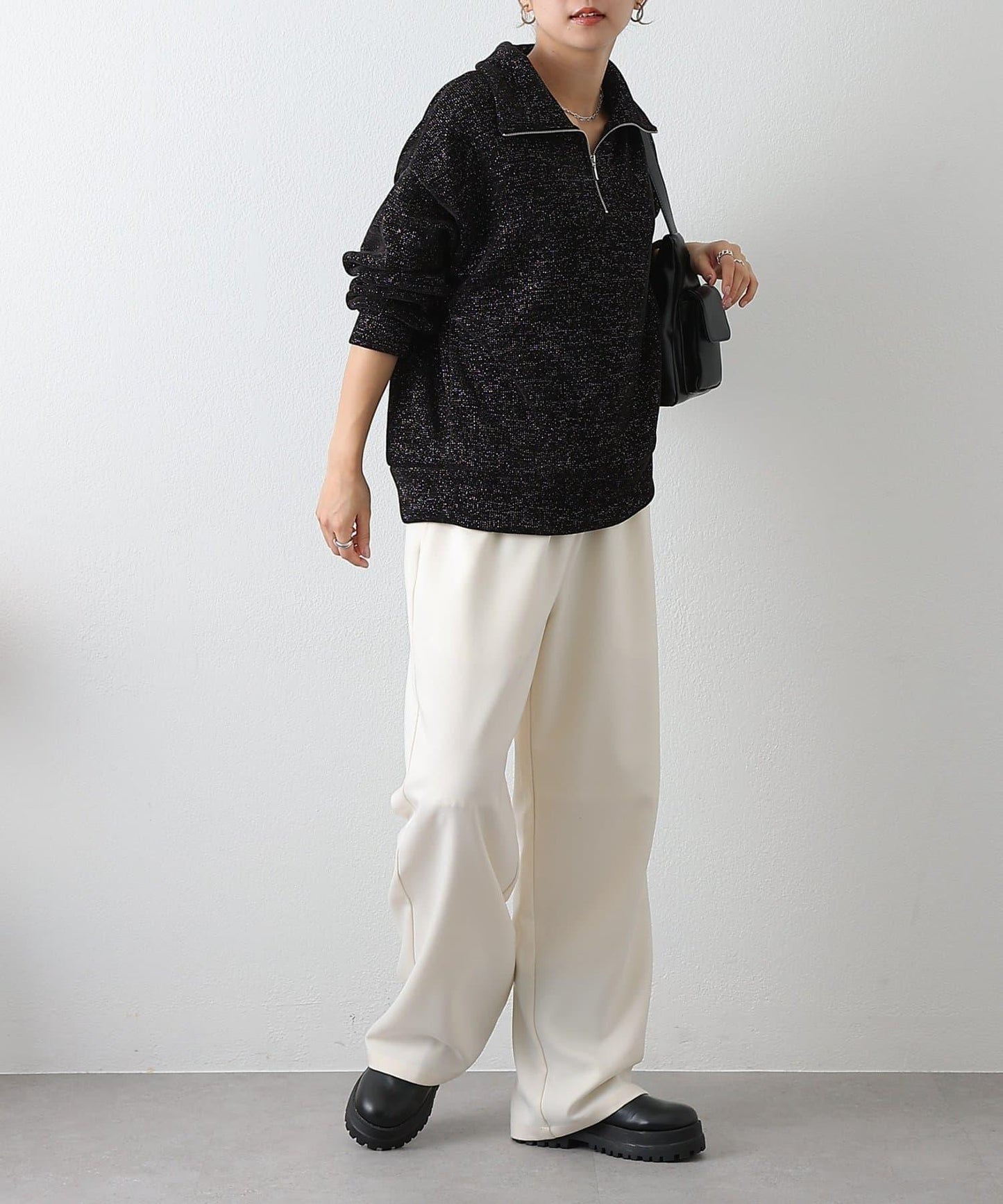 亮片紗半拉鍊套頭衫