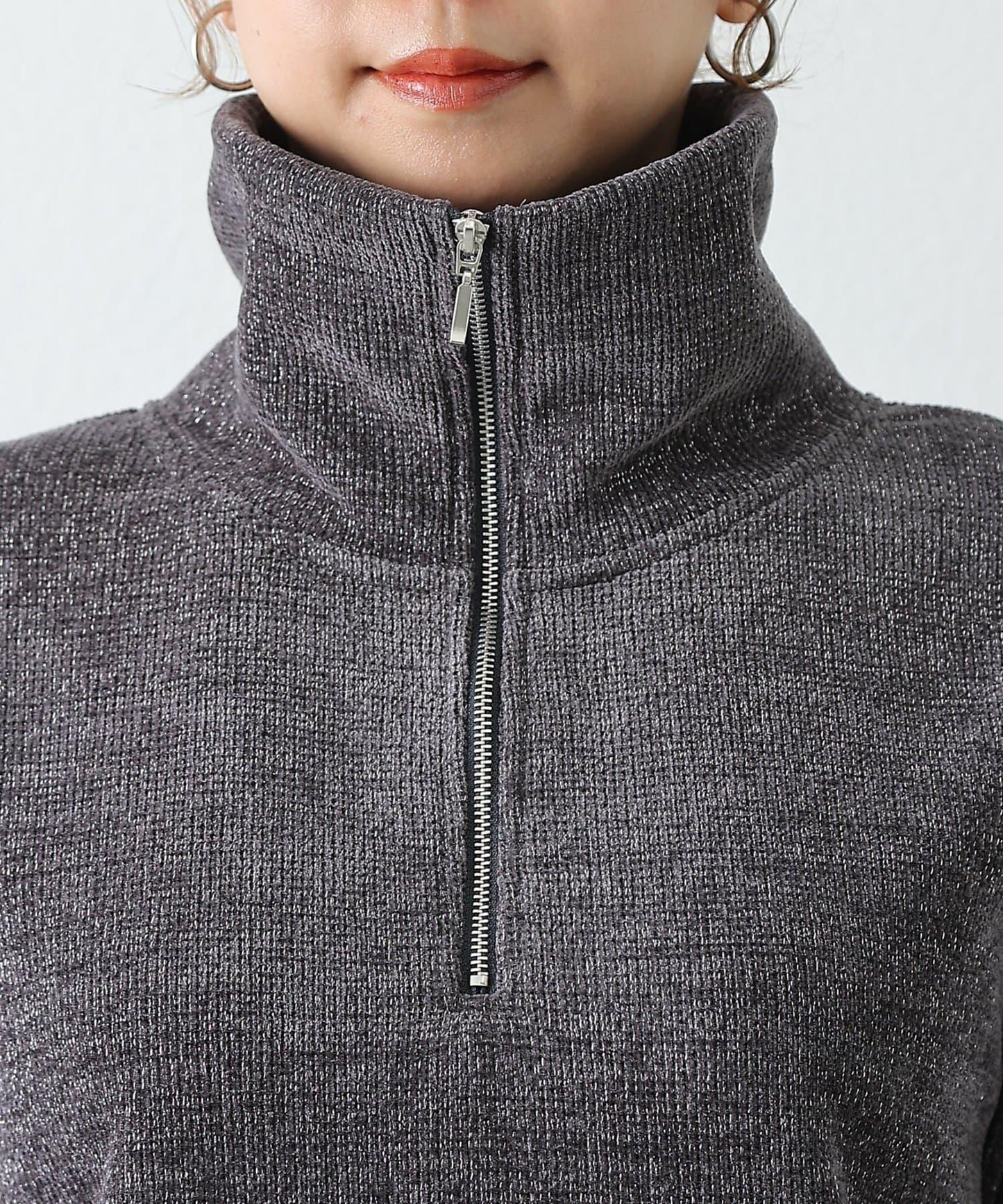 亮片紗半拉鍊套頭衫