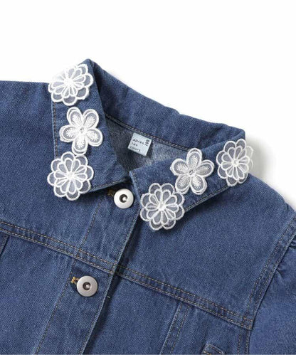 蕾絲拼接短款牛仔夾克