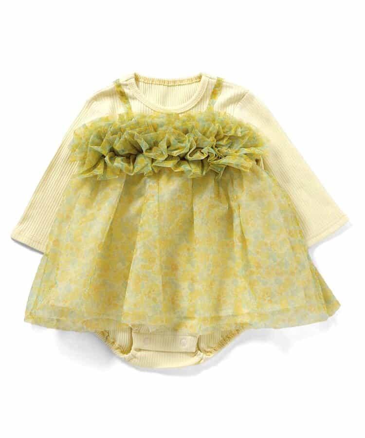 花卉圖案蓬鬆網紗連體衣