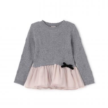 【柔軟蓬鬆】針織荷葉邊網紗下襬長款上衣