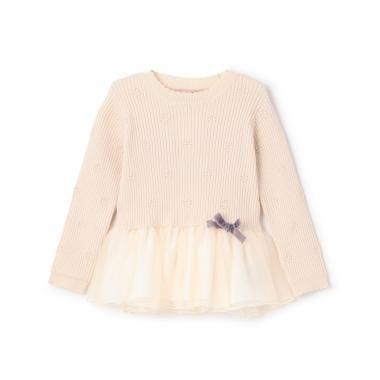 【柔軟蓬鬆】針織荷葉邊網紗下襬長款上衣