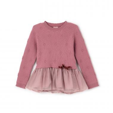 【柔軟蓬鬆】針織荷葉邊網紗下襬長款上衣