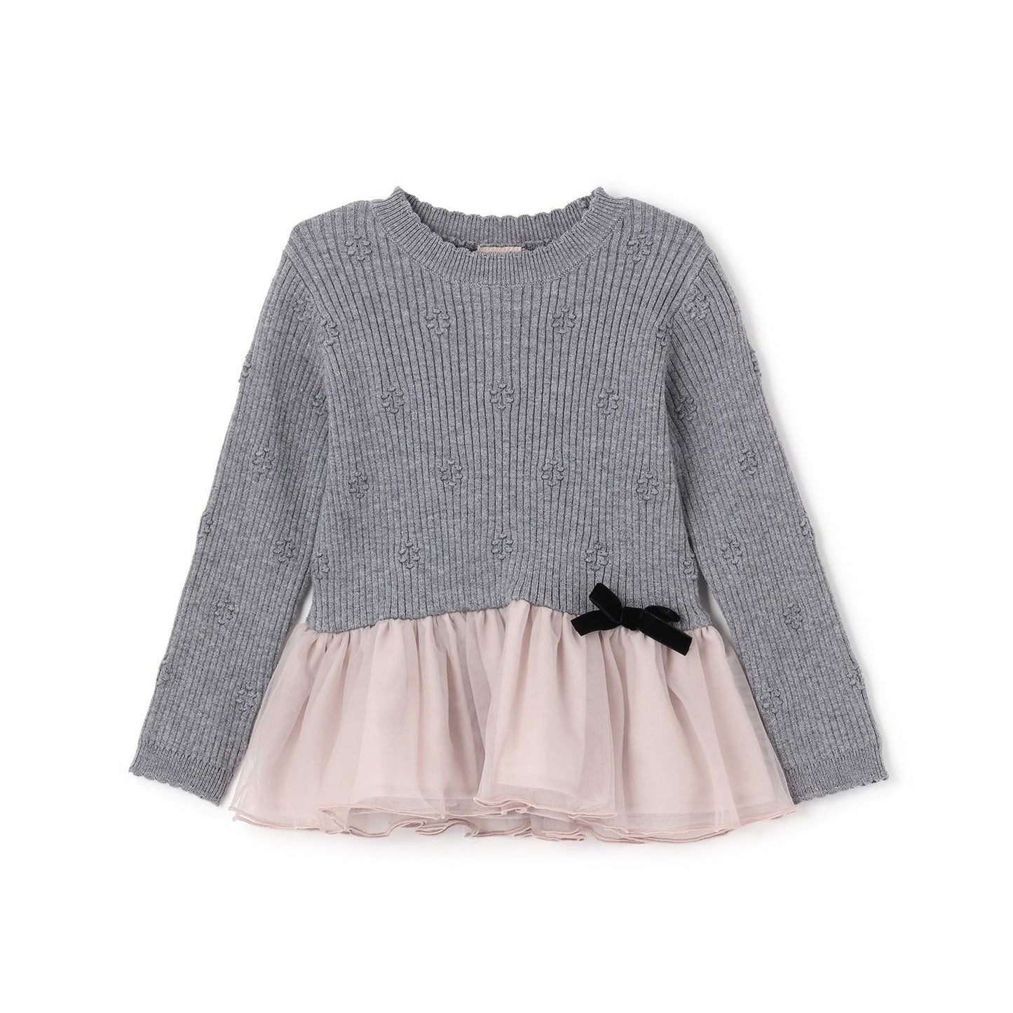 【柔軟蓬鬆】針織荷葉邊網紗下襬長款上衣