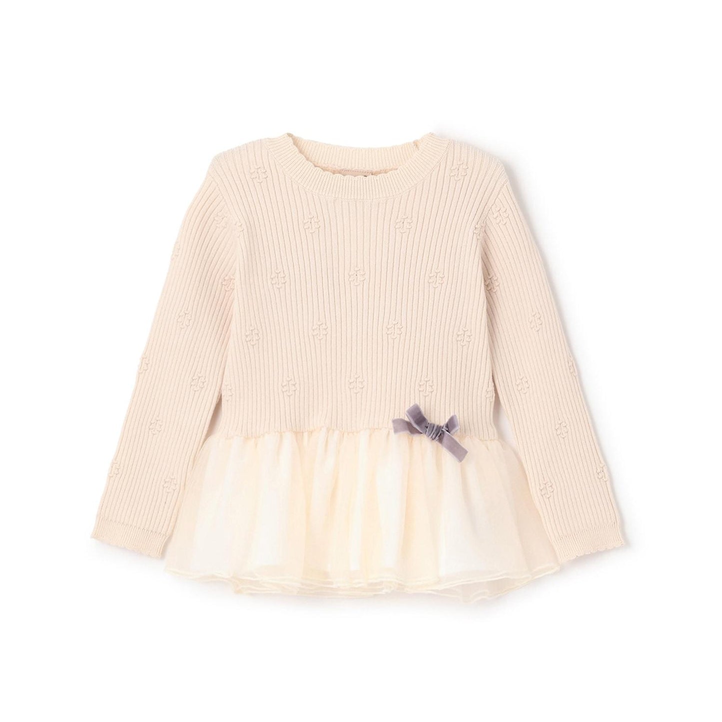 【柔軟蓬鬆】針織荷葉邊網紗下襬長款上衣