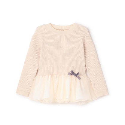 【柔軟蓬鬆】針織荷葉邊網紗下襬長款上衣