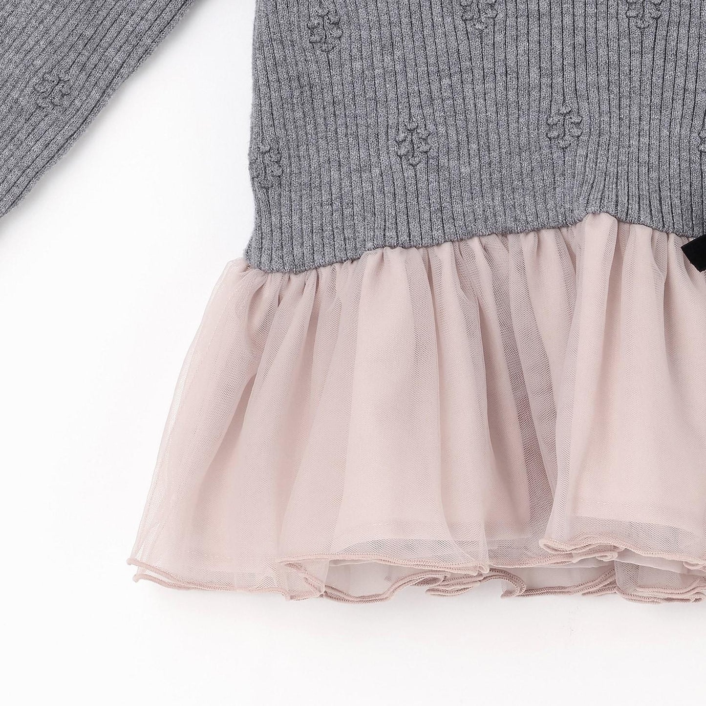 【柔軟蓬鬆】針織荷葉邊網紗下襬長款上衣