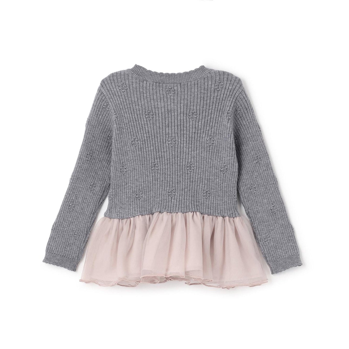 【柔軟蓬鬆】針織荷葉邊網紗下襬長款上衣