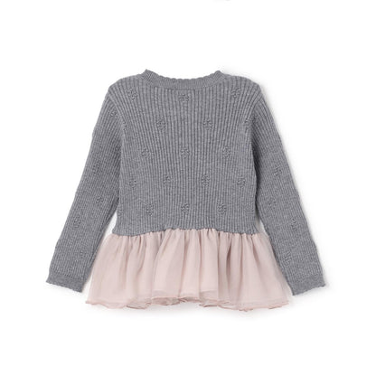 【柔軟蓬鬆】針織荷葉邊網紗下襬長款上衣