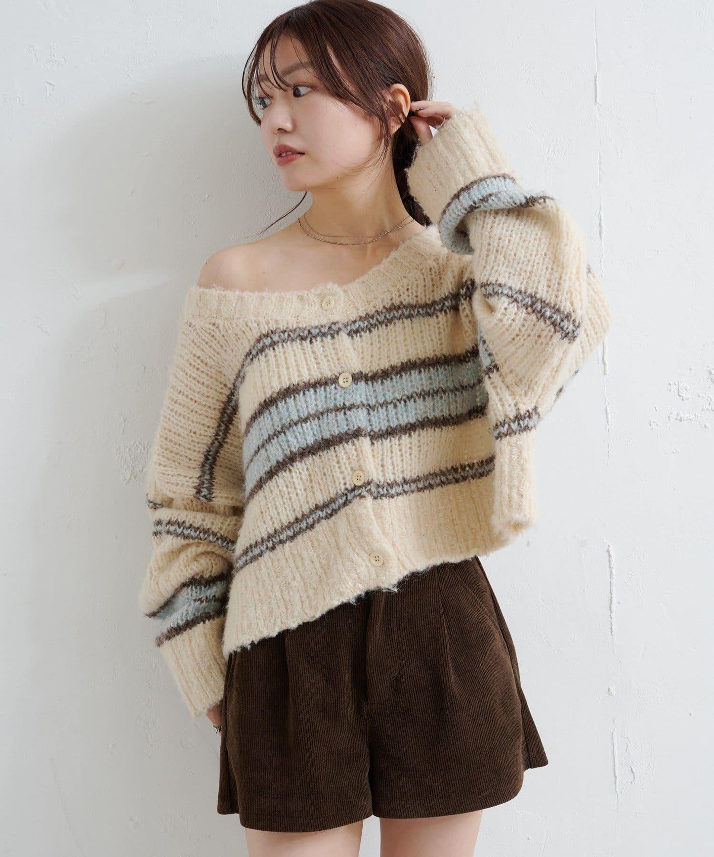 【Kastane】條紋仿馬海毛針織衫