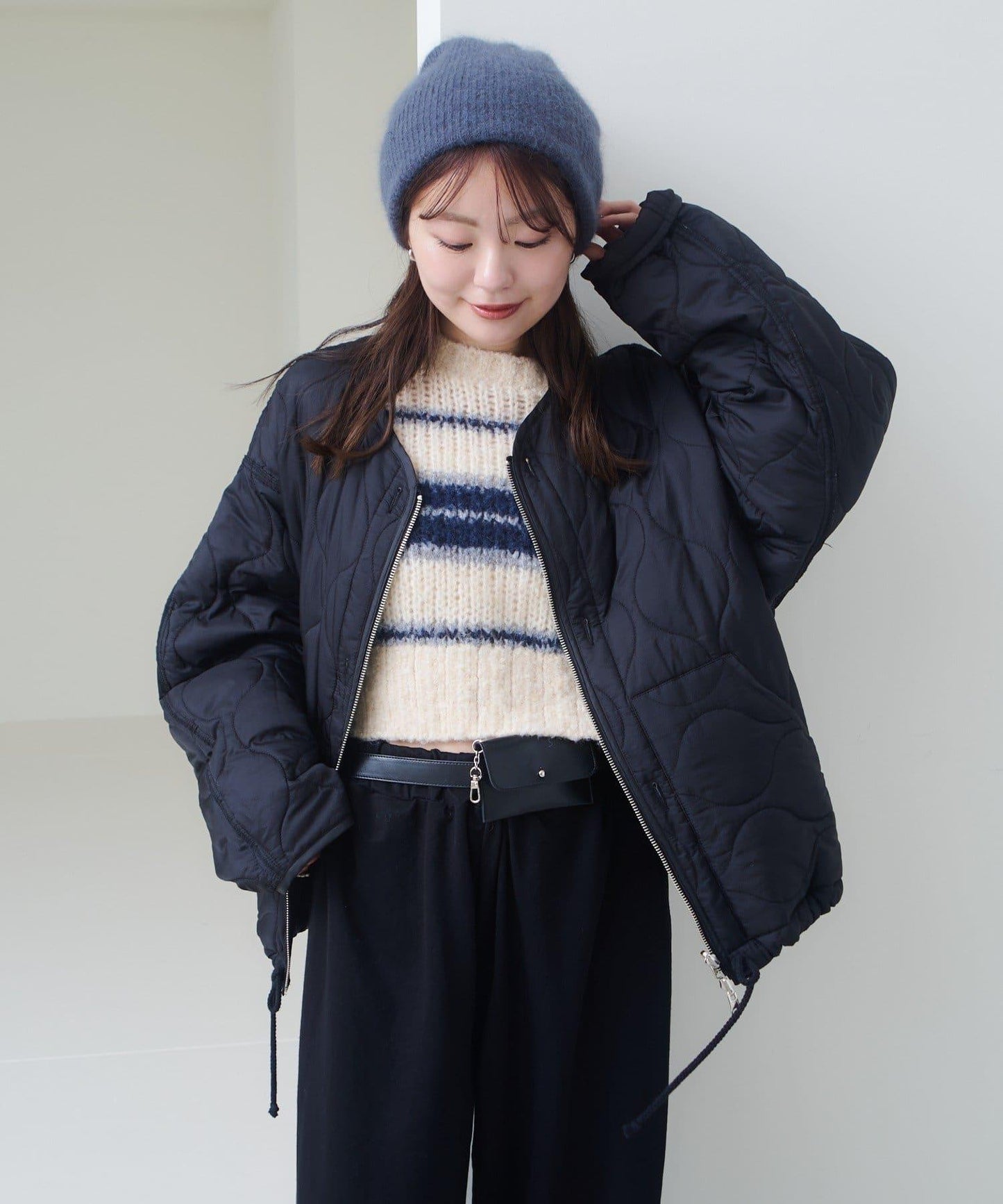 【Kastane】條紋仿馬海毛針織衫